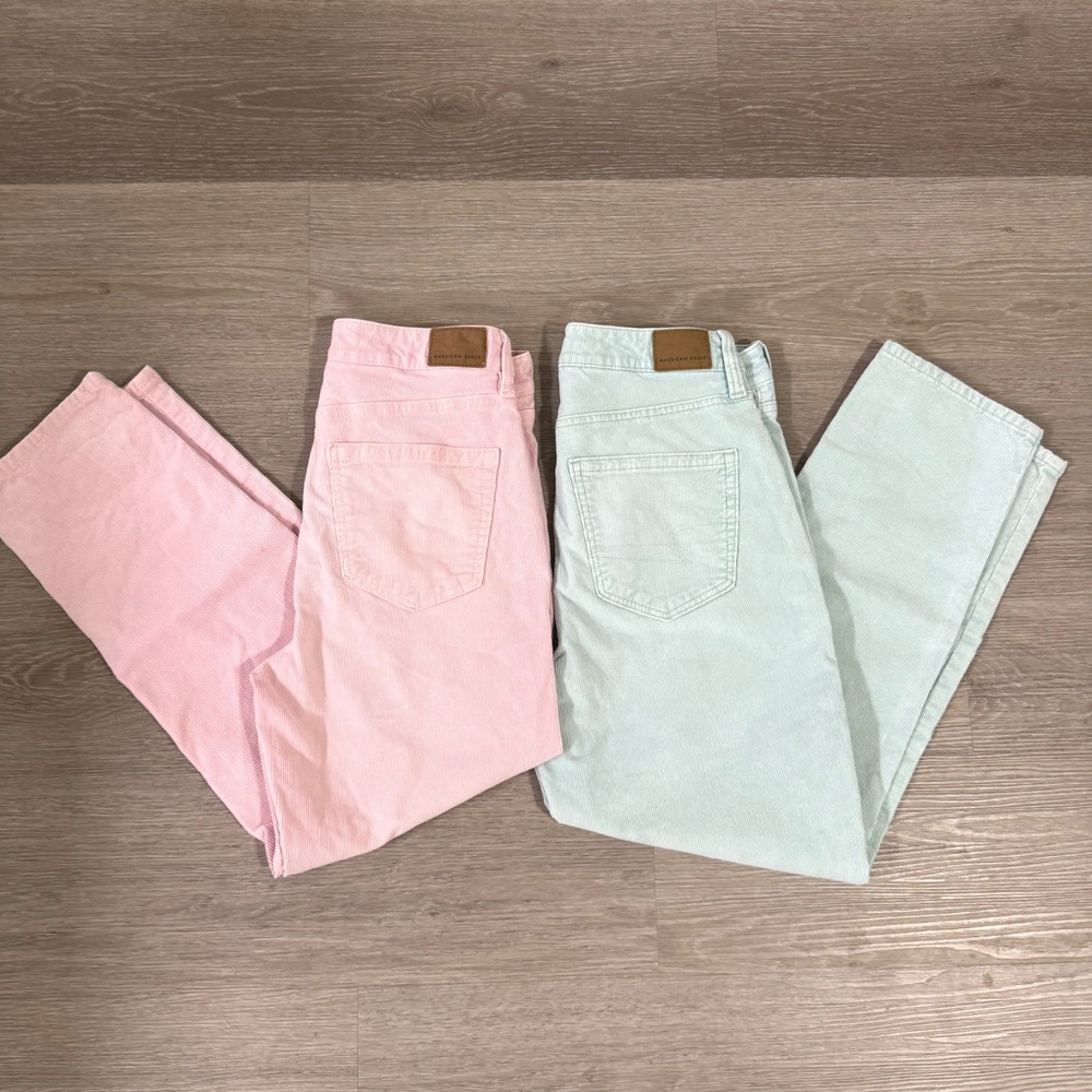 American Eagle Mom Straight Corduroy Pants Women 4 Short Pink Mint Green Lot 2
